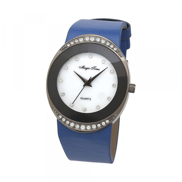 Часы кварцевые Magic Time с фианитами на синем ремешке № 117238