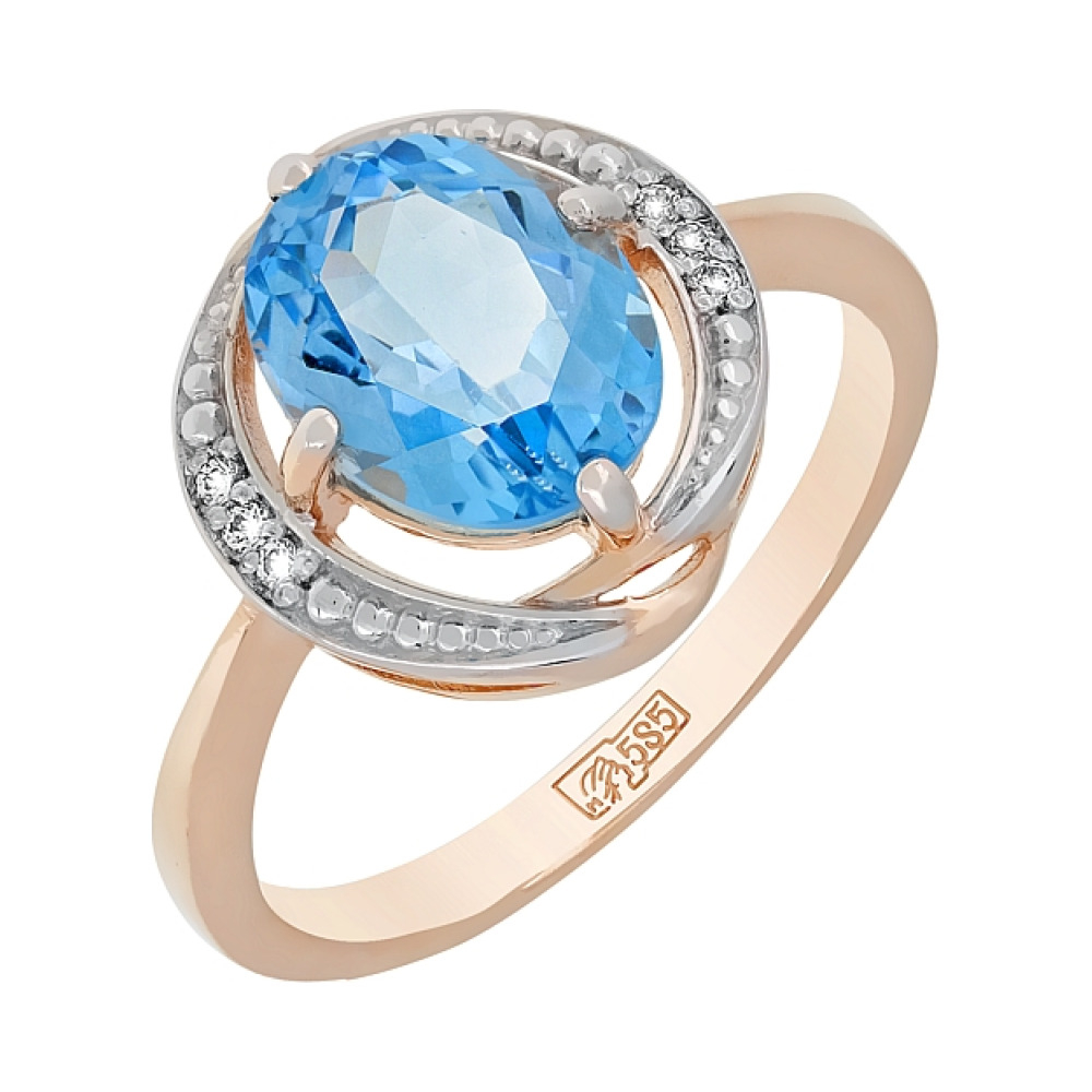 Золотое кольцо с топазом и фианитом № 117547