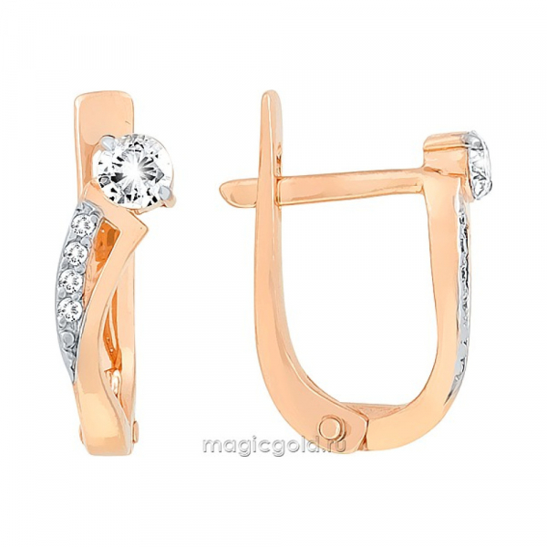 Золотые серьги с бриллиантом № 117360