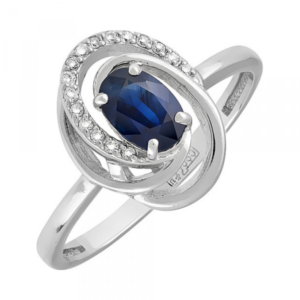 Золотое кольцо с бриллиантом и сапфиром № 121245