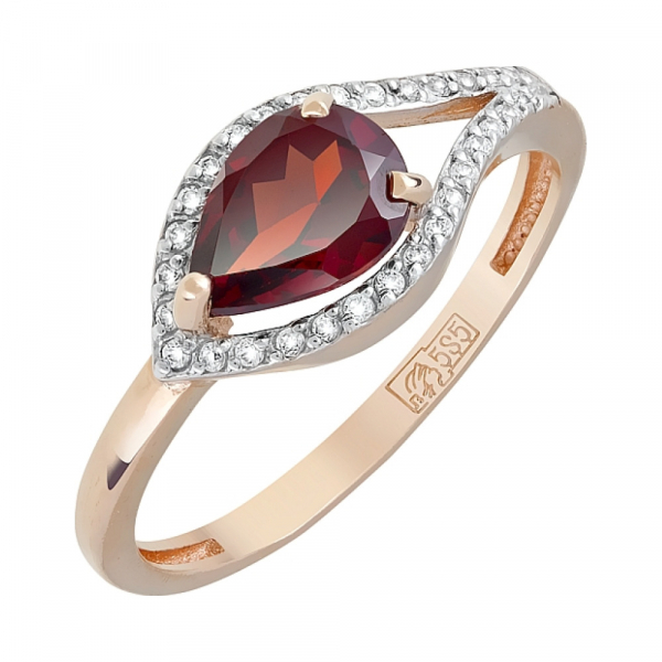 Золотое кольцо с гранатом и фианитом № 119540