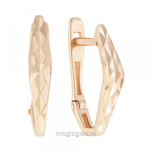 Золотые серьги без камня с алмазкой № 172560