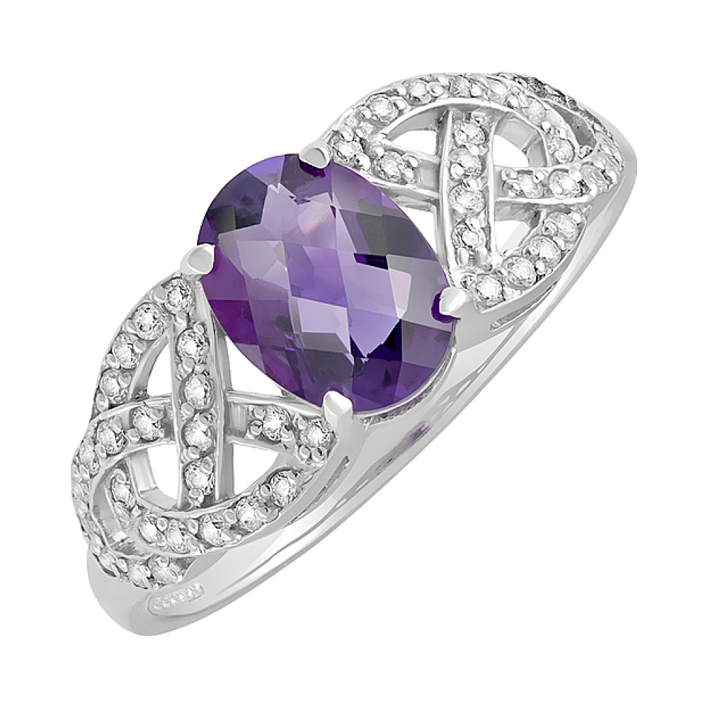 Серебряное кольцо с аметистом и фианитом № 129754