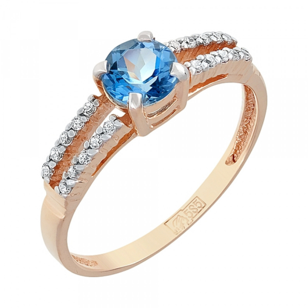 Золотое кольцо с топазом и фианитом № 113329
