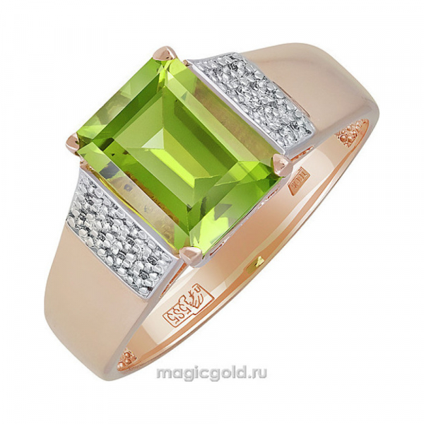 Золотое кольцо с хризолитом и фианитом № 139053