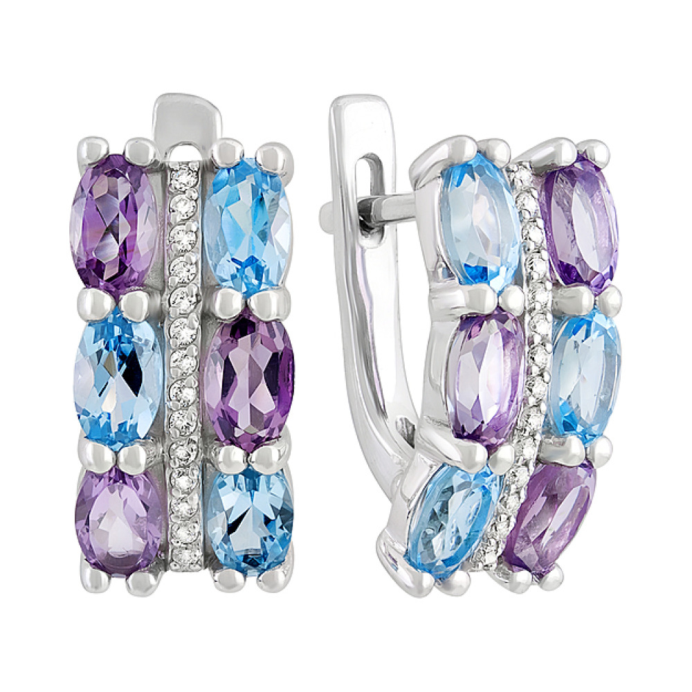 Серебряные серьги с полудрагоценными вставками и фианитом № 131482