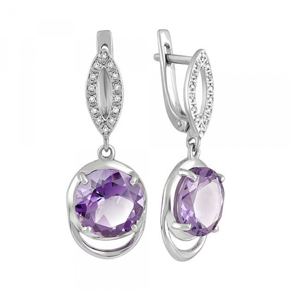 Серебряные серьги с аметистом и фианитом № 131641
