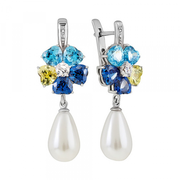 Серебряные серьги с перламутровым жемчугом и фианитом № 134387