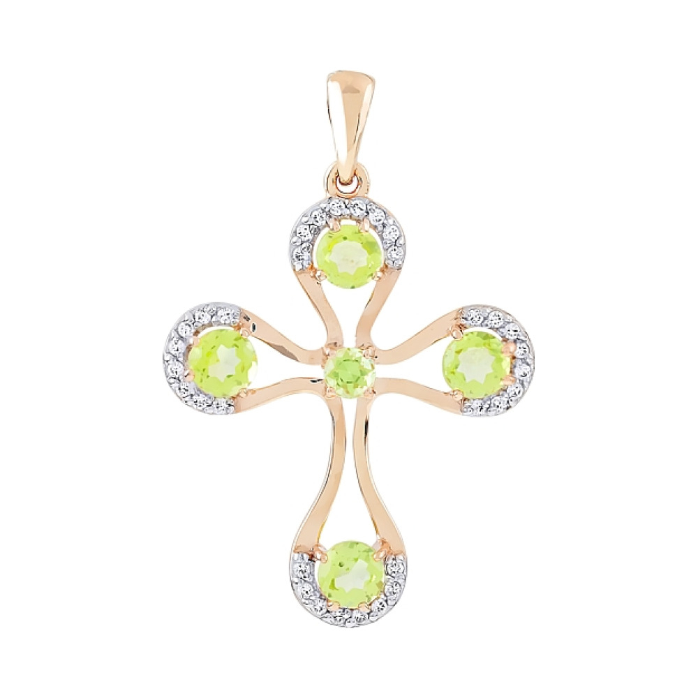 Золотая подвеска с хризолитом и фианитом № 112166