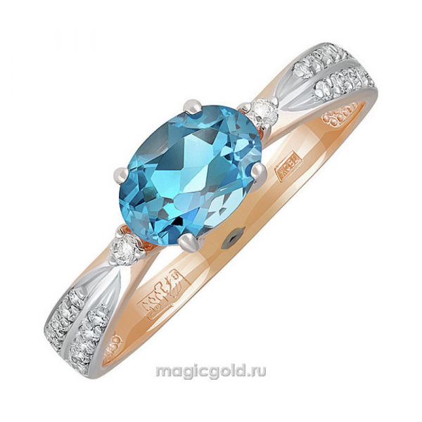 Золотое кольцо с топазом и фианитом № 139802