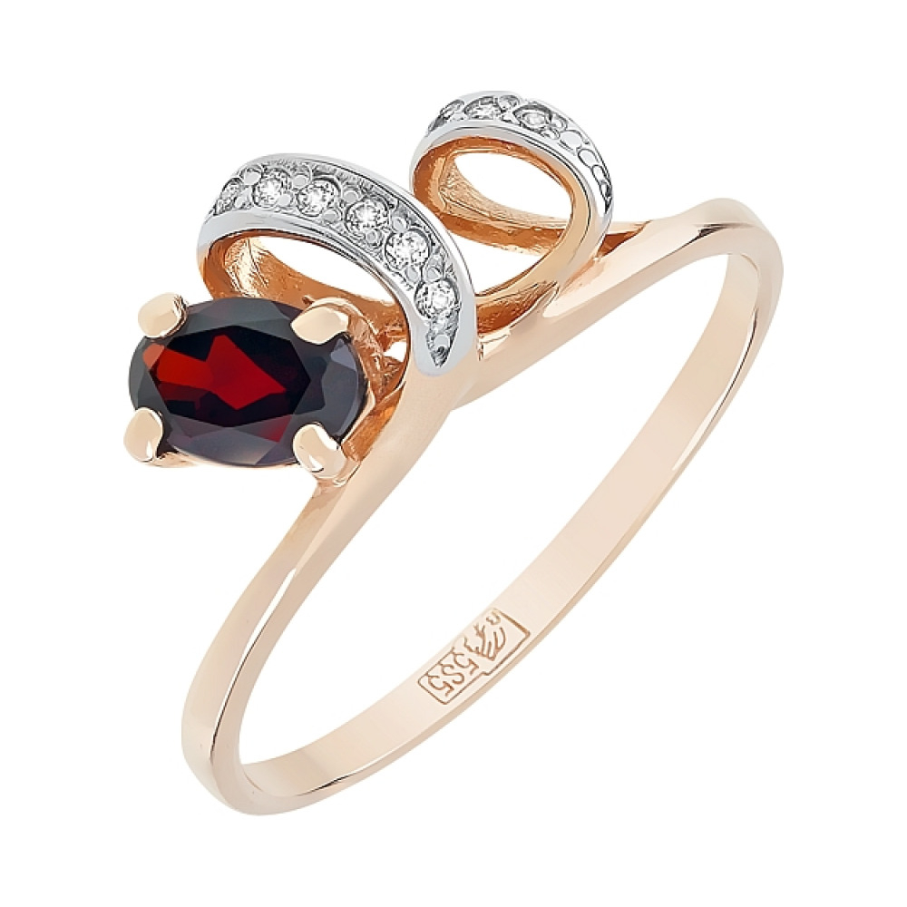 Золотое кольцо с гранатом и фианитом № 95556