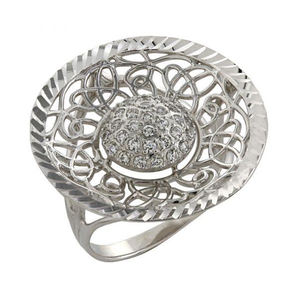 Золотое кольцо с алмазкой и фианитом № 98386