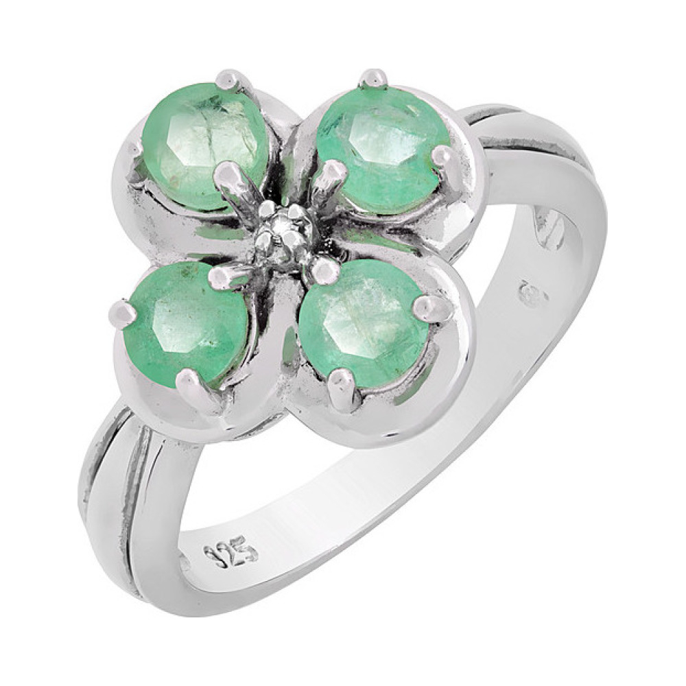 Серебряное кольцо с изумрудом и фианитом № 68578