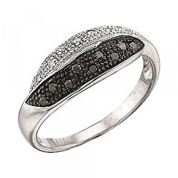 Золотое кольцо с чёрным и белым бриллиантами № 3361