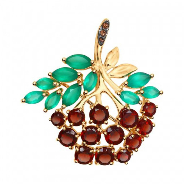 Золотая брошь с полудраг. вставками и фианитом № 142608
