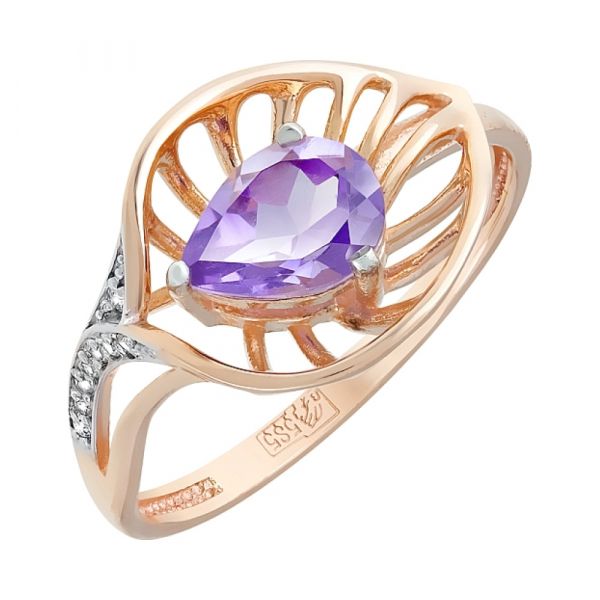 Золотое кольцо с аметистом и фианитом № 119942