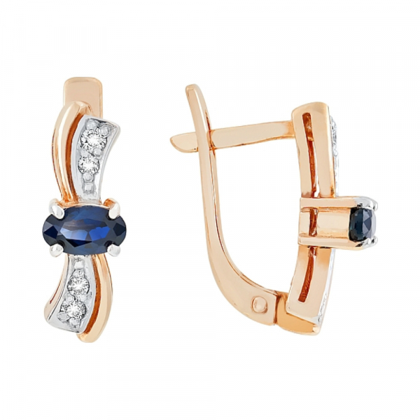 Золотые серьги с бриллиантом и сапфиром № 82560