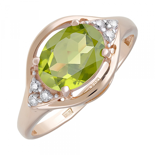 Кольцо с хризолитом и фианитом № 122937