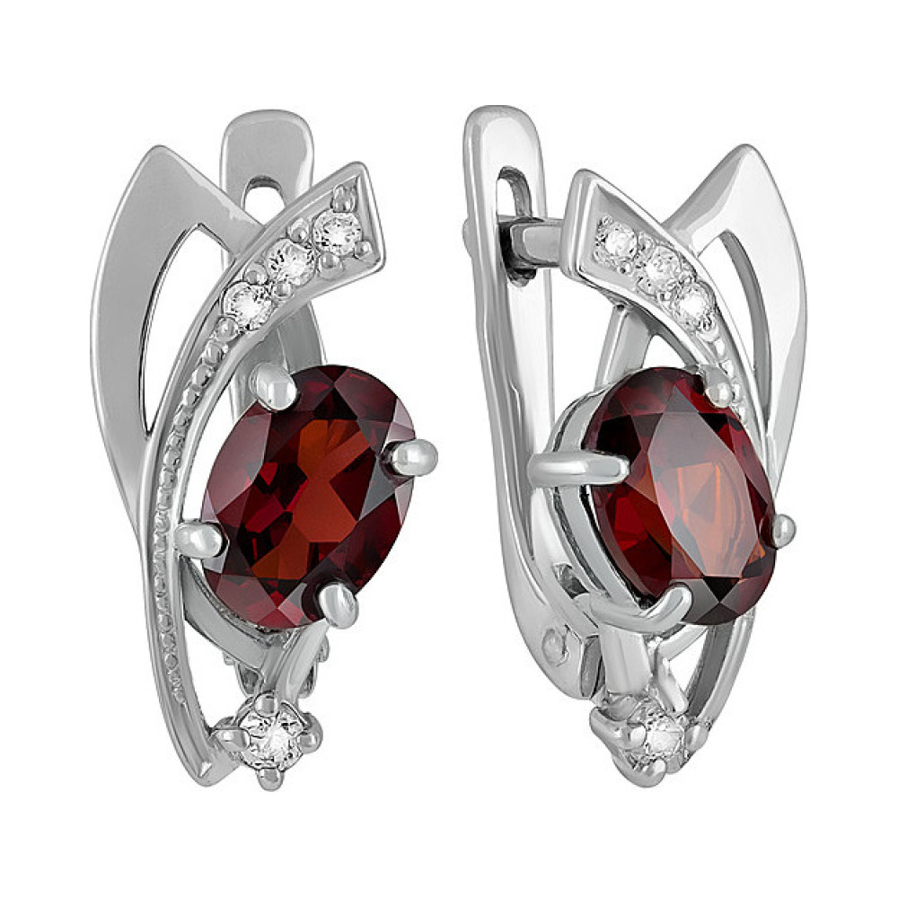 Серебряные серьги с гранатом и фианитом № 132792