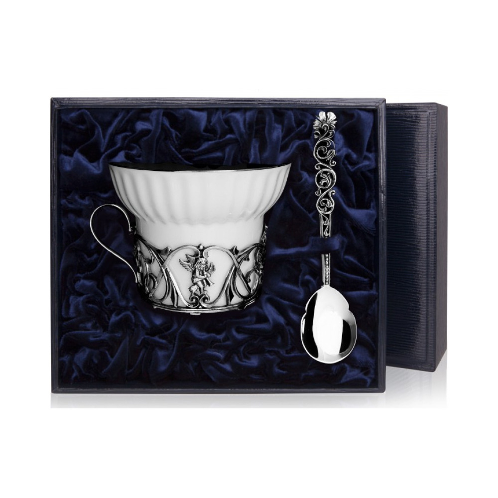 Набор чайная серебряная чашка «Ангел»