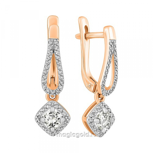 Золотые серьги с бриллиантом № 123687