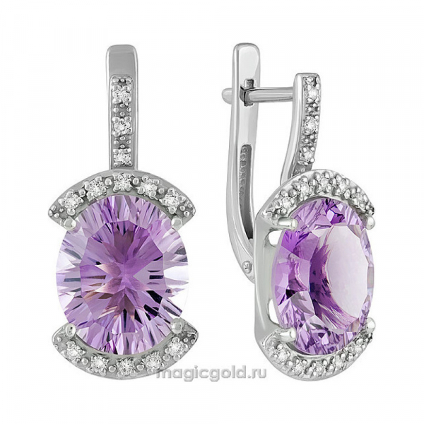 Серебряные серьги с аметистом и фианитом № 138886