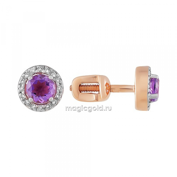 Пуссеты с аметистом и фианитом № 142164