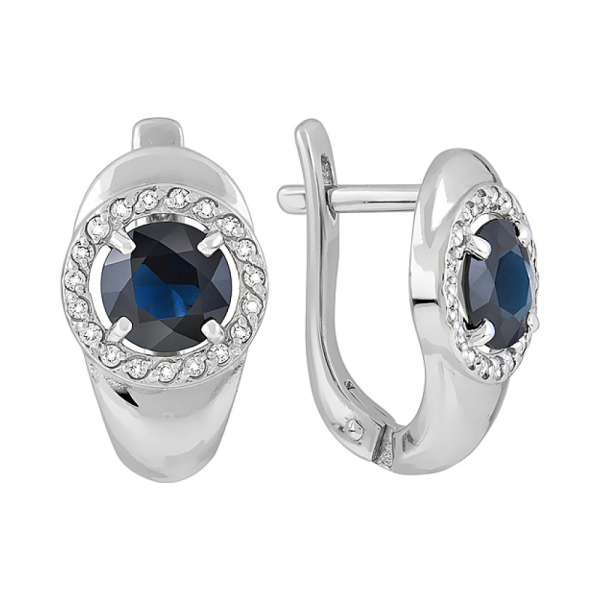 Золотые серьги с бриллиантом и сапфиром № 121001