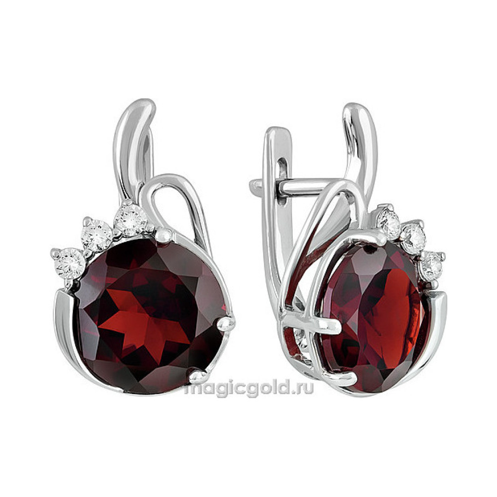 Серебряные серьги с гранатом и фианитом № 132768