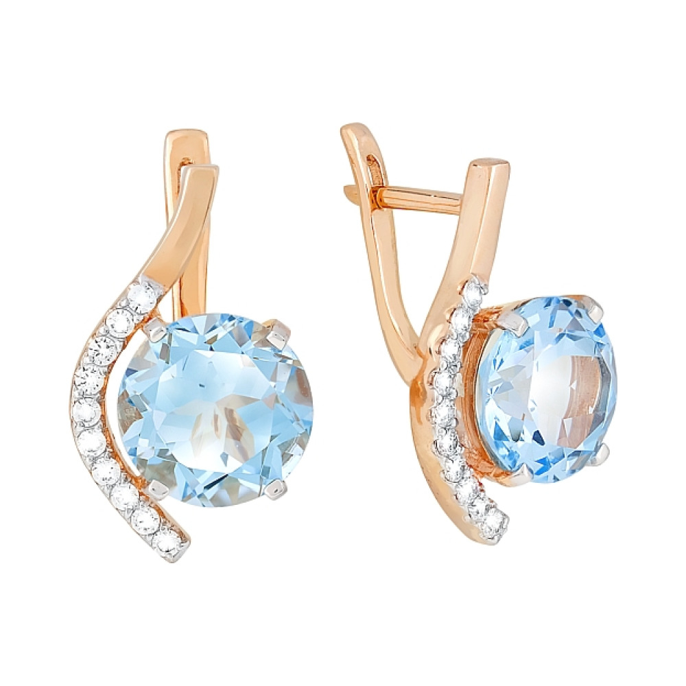 Золотые серьги с топазом и фианитом № 85056