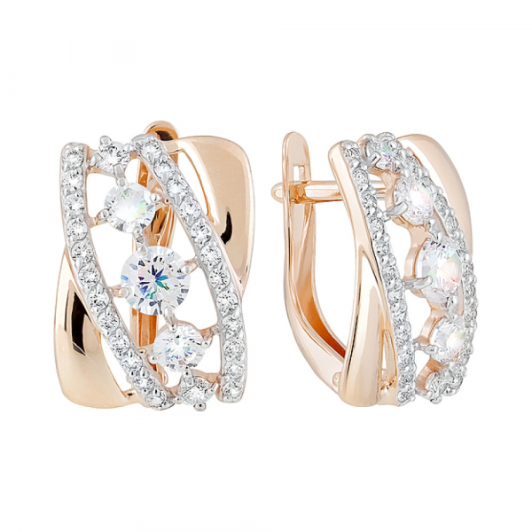 Золотые серьги с фианитами № 128628