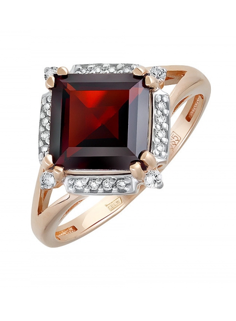 Золотое кольцо с гранатом и фианитом № 131663