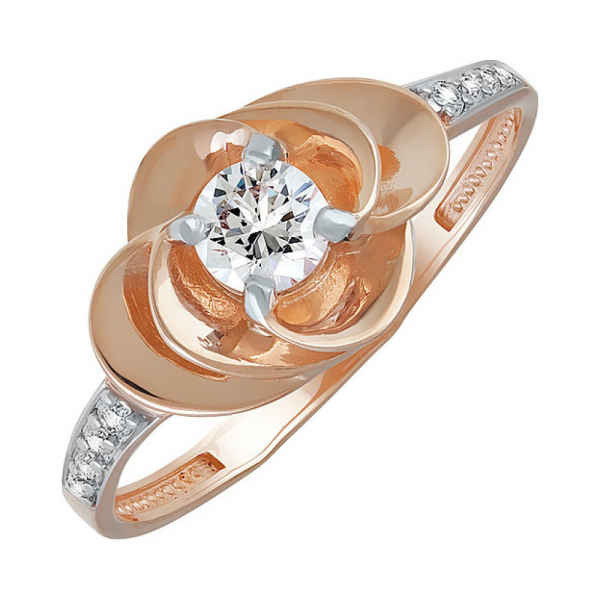 Золотое кольцо с кристаллом swarovski и фианитом № 137690