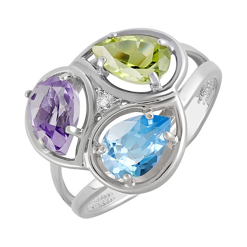 Серебряное кольцо с полудрагоценными вставками № 132158