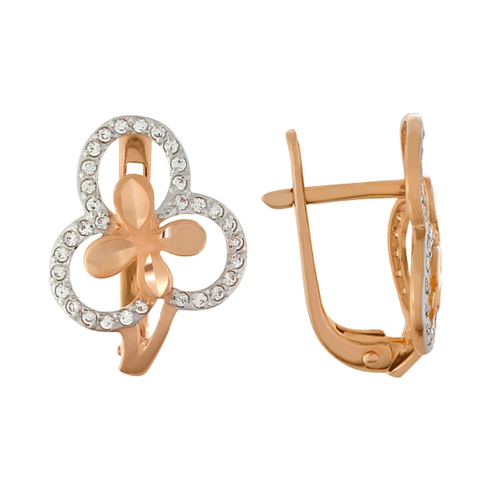 Золотые серьги с фианитом и алмазкой № 78334