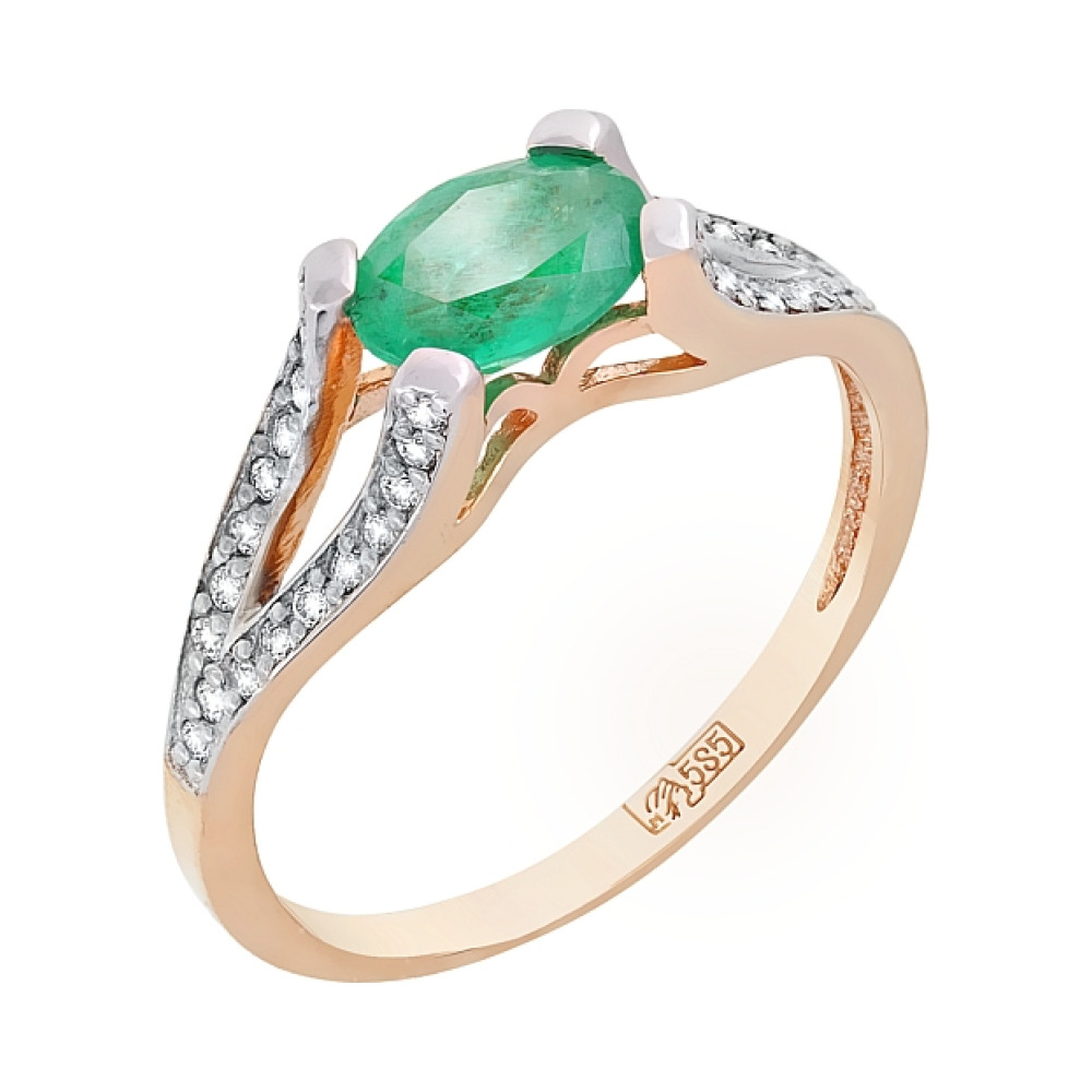 Золотое кольцо с бриллиантом и изумрудом № 105697