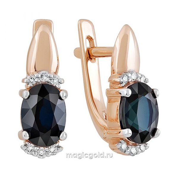 Золотые серьги с сапфиром и фианитом № 142518