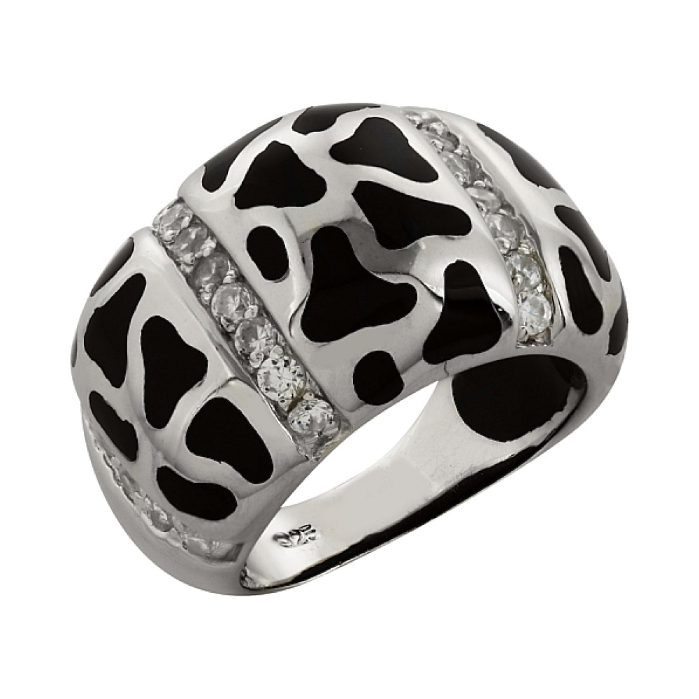 Серебряное кольцо с фианитом и кауч. вставками № 82979