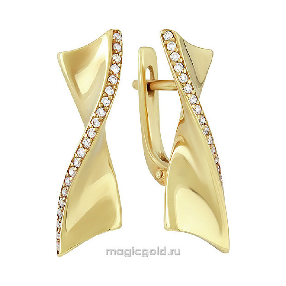 Серебряные серьги с фианитом и золотым покрытием № 135196