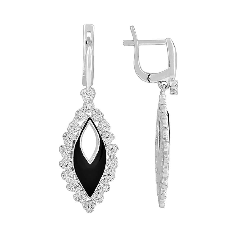 Серебряные серьги с фианитом и эмалью № 115228