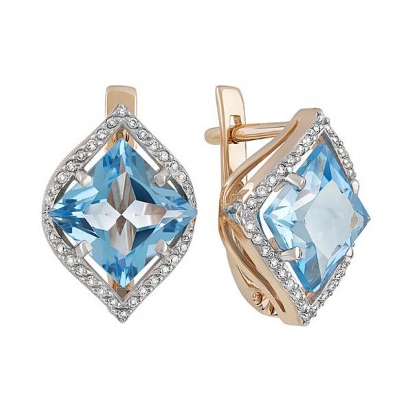 Золотые серьги с топазом и фианитом № 131850