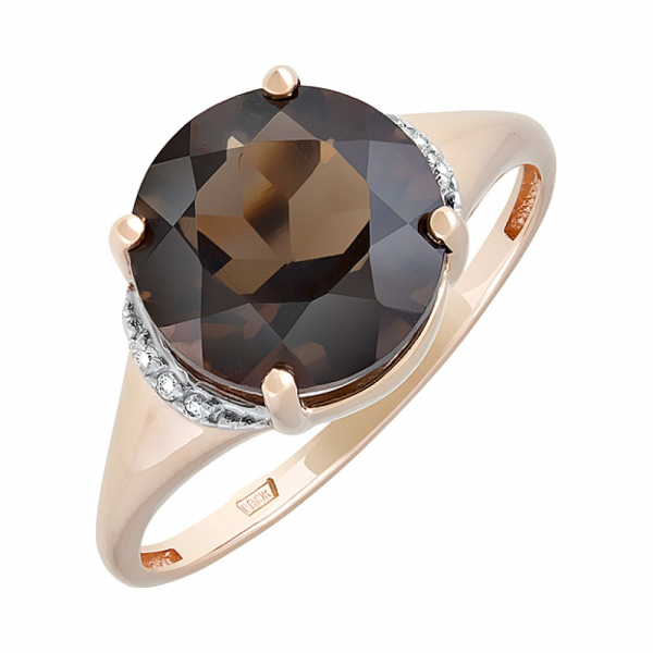 Золотое кольцо с раухтопазом и фианитом № 126991