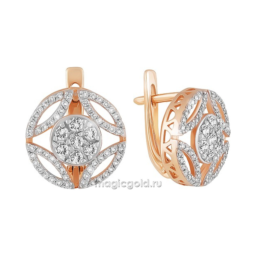 Золотые серьги с бриллиантом № 135554