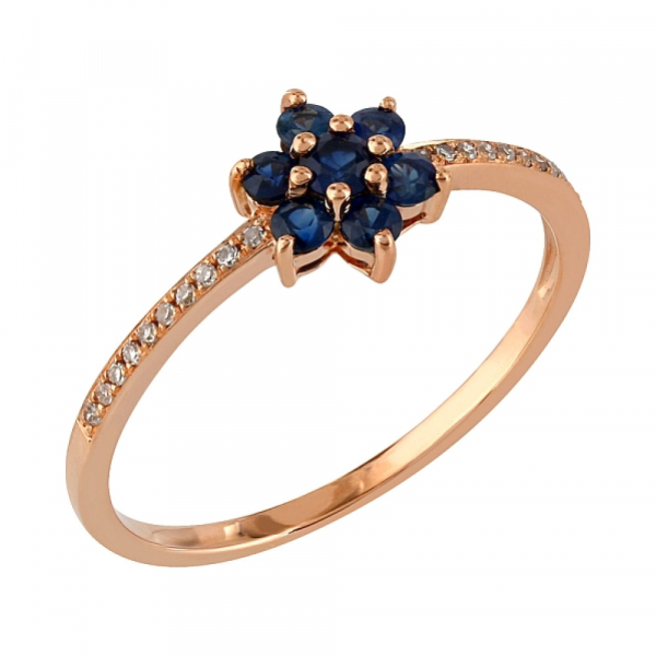 Золотое кольцо с бриллиантами и сапфиром № 107105