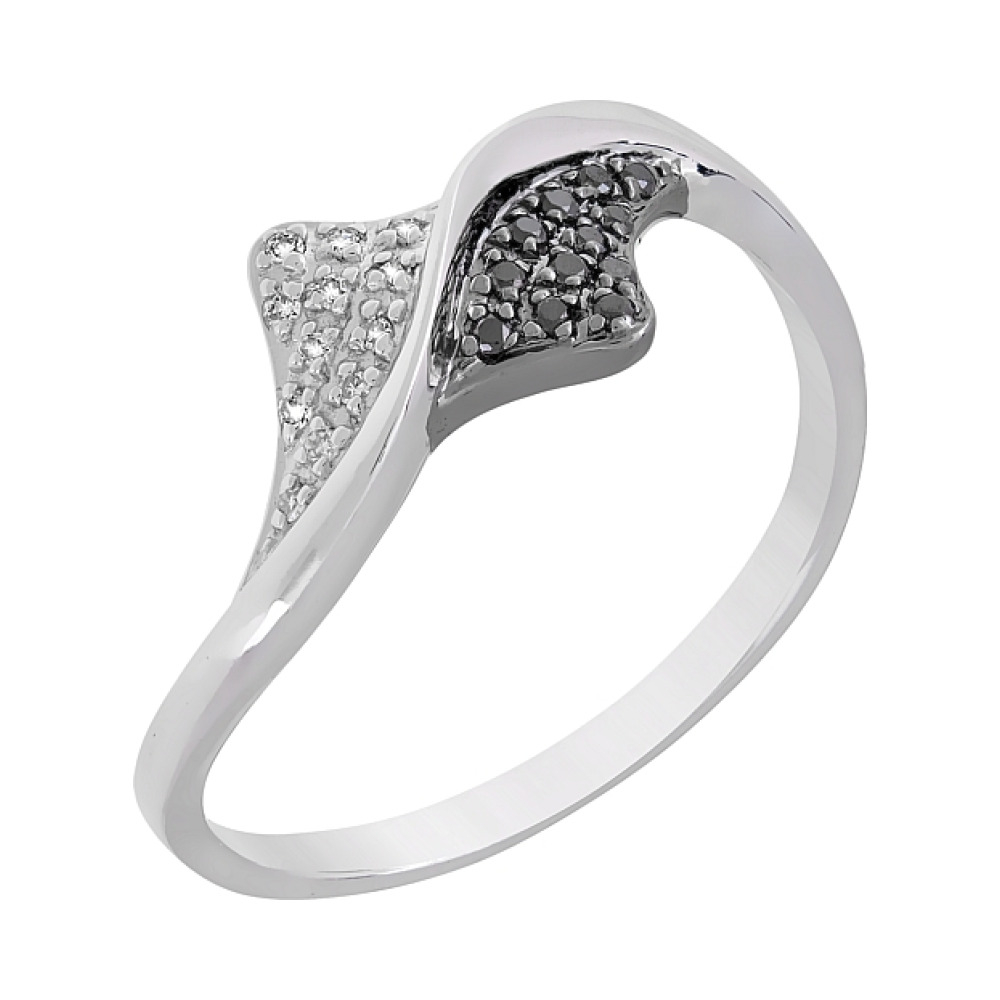 Золотое кольцо с чёрным и белым бриллиантами № 99063