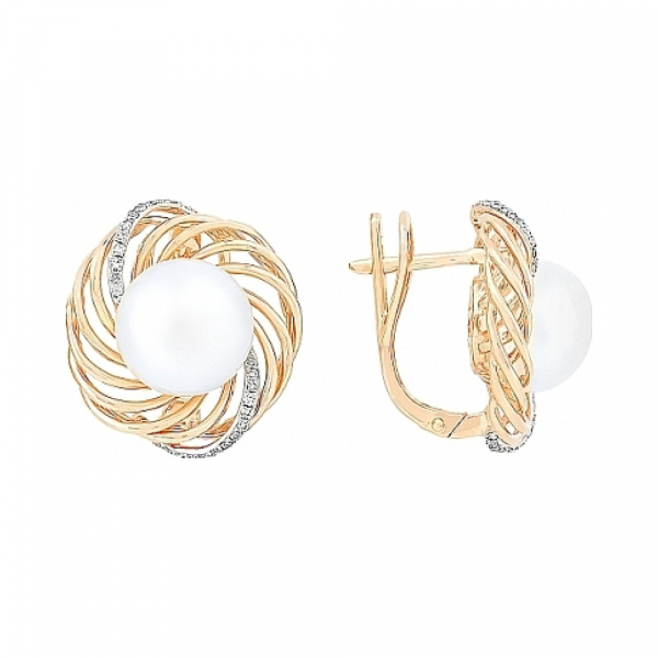  серьги с бриллиантом и жемчугом № 115387