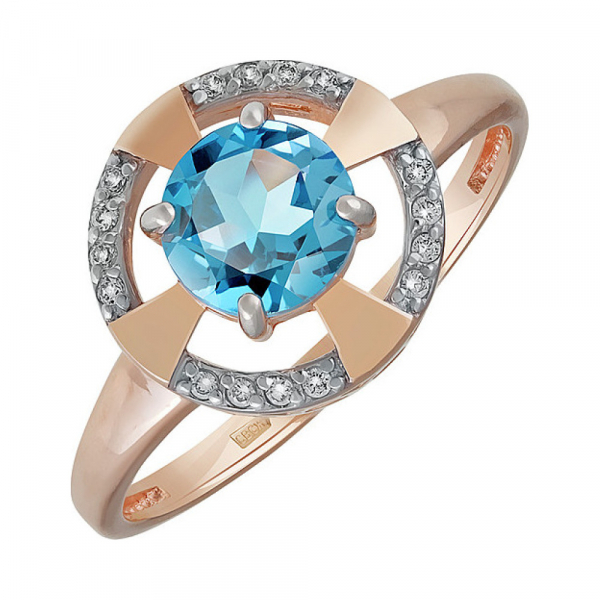 Золотое кольцо с топазом и фианитом № 134875