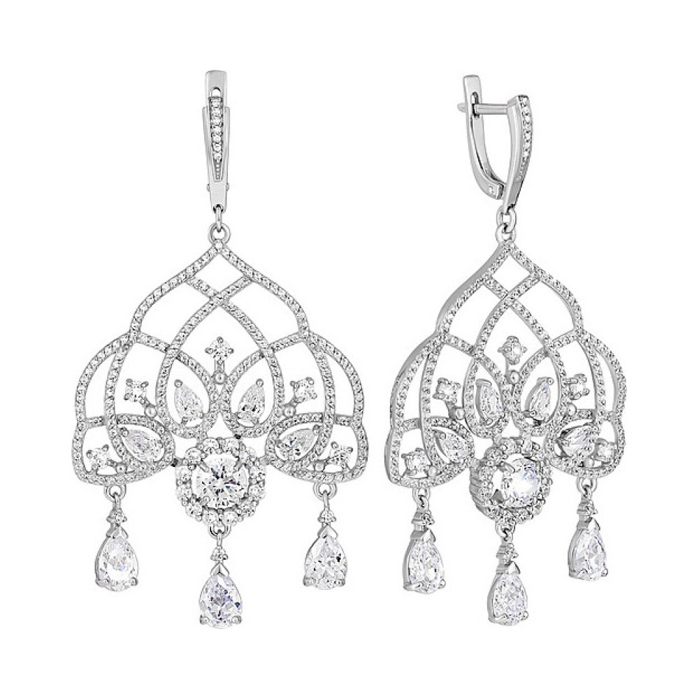 Серебряные серьги с фианитом № 133856