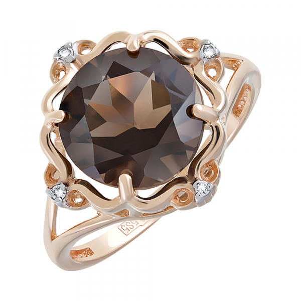 Золотое кольцо с раухтопазом и фианитом № 124610