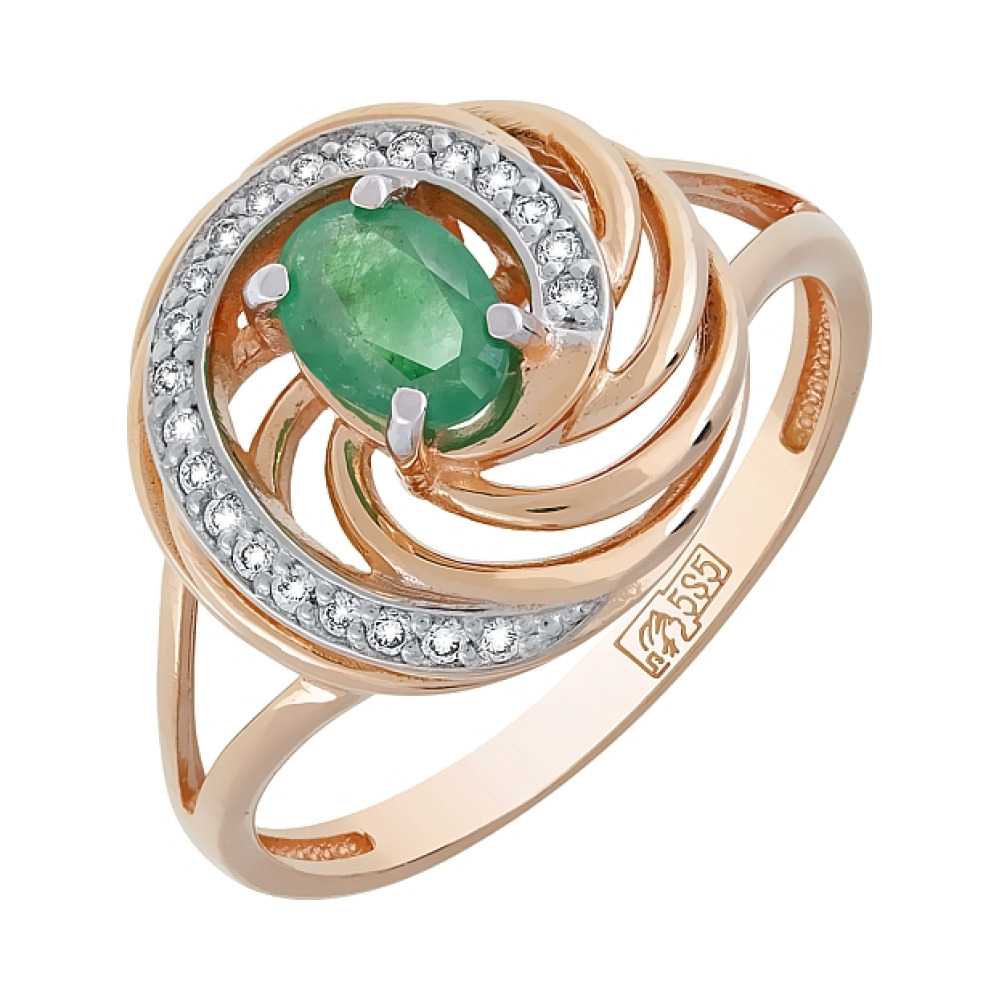 Золотое кольцо с бриллиантом и изумрудом № 119871